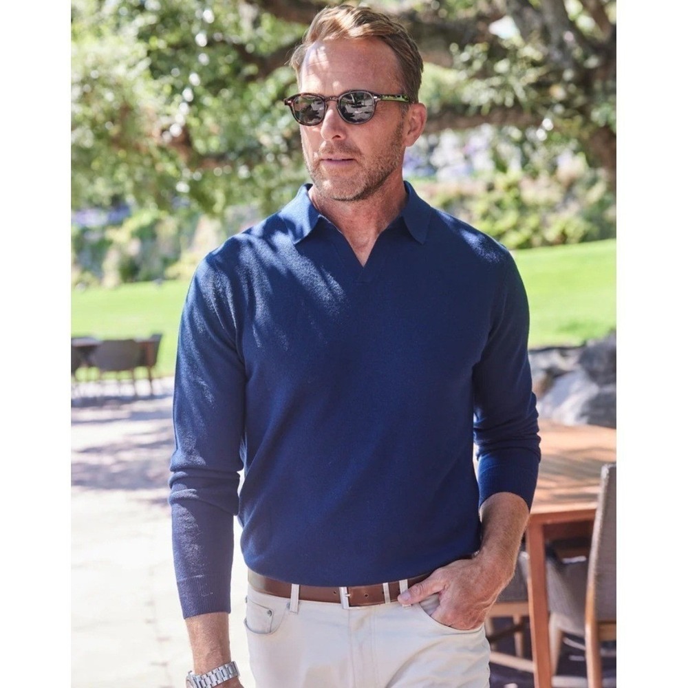 NWT Collars and Co Bellagio Buttonless Long Sleeve Merino Polo 2XL Navy